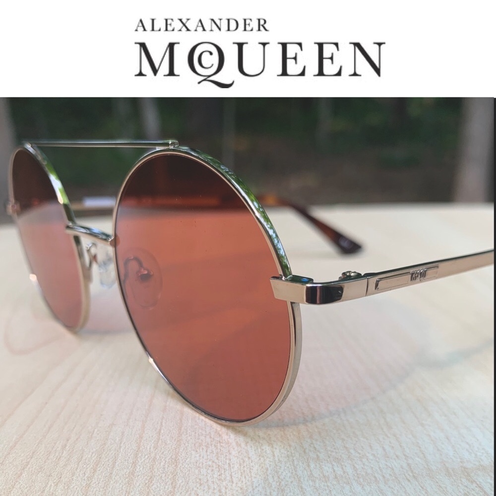 ALEXANDER MCQUEEN designer sunglasses round aviators AUTHENTIC + NEW + CASE